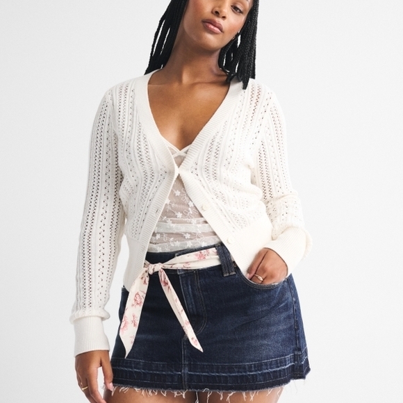 Abercrombie & Fitch Dark Blue Denim Mini Skirt with Floral Scarf Accent Size 24" - Picture 3 of 9